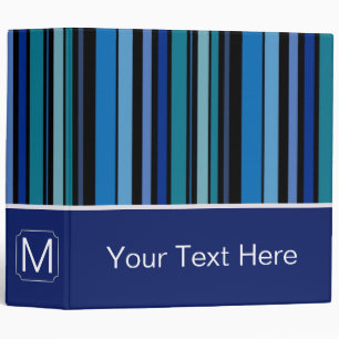 Blue and Mint Stripes Pattern. Custom Monogram Binder