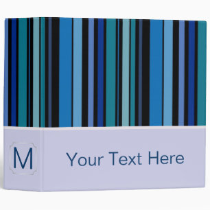 Blue and Mint Stripes Pattern. Custom Monogram Binder