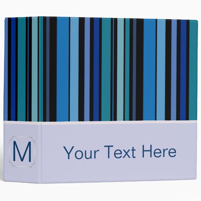 Blue and Mint Stripes Pattern. Custom Monogram Binder (Front/Spine)
