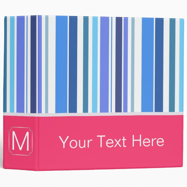Blue and Mint Trendy Stripes Pattern Binder (Front/Spine)