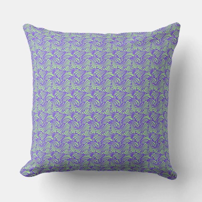 Blue and Mint Wave Pattern Modern Throw Pillow (Front)