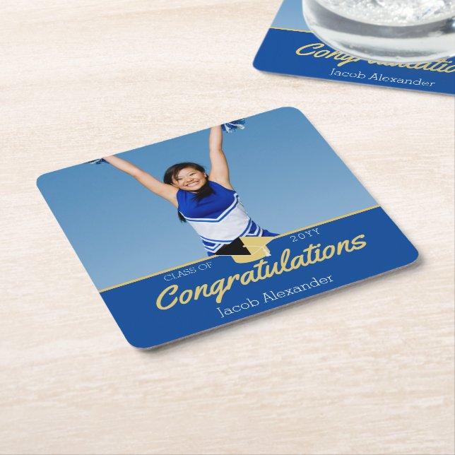  Blue and Modern Photo Graduation Class of 2022  Square Paper Coaster (Angled)