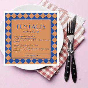 Blue and Mustard Retro Bold Fun Facts Wedding  Napkin