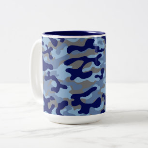 Blue And Navy Camouflage Pattern Two-Tone Coffee Mug