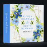 Blue and Navy Flowers with Foliage  Binder<br><div class="desc">This beautiful and elegant wedding binder features watercolor baby blue and navy blue flowers with foliage on a gold geometric frame. The text combines handwritten script and serif fonts for a stylish and modern look. This is perfect as a party planner,  photo album or guest book.</div>