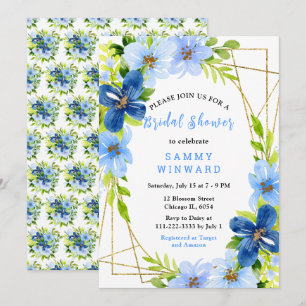 Blue and Navy Flowers with Foliage Bridal Shower Invitation