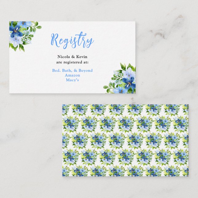 Blue and Navy Flowers with Foliage  Enclosure Card (Front/Back)