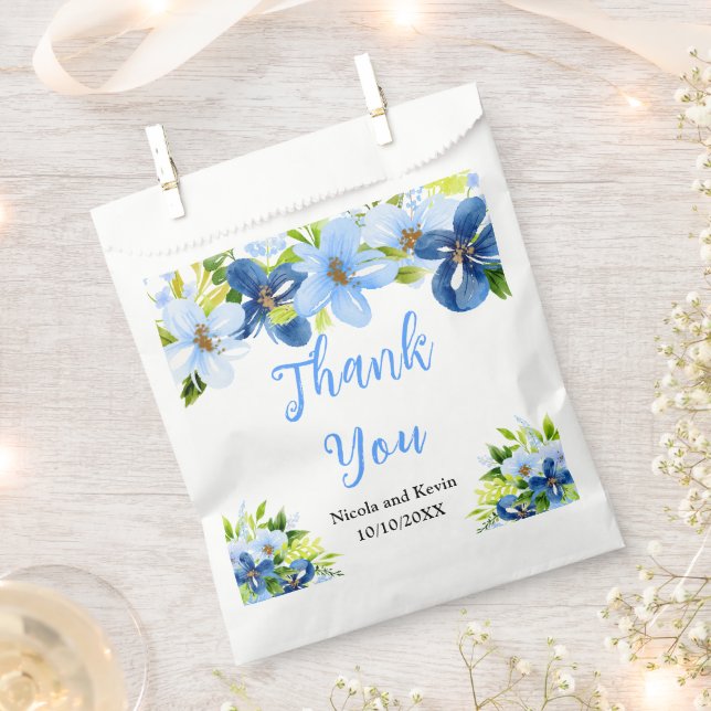 Blue and Navy Flowers with Foliage  Favour Bag (Clipped)