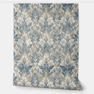 Blue and Neutral Nature Leaf Pattern Wallpaper