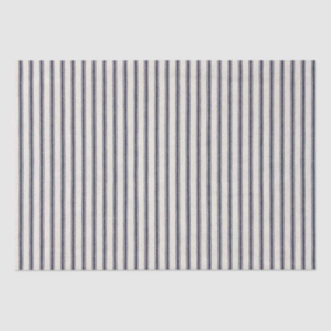 Blue And Off White Ticking Stripes Tissue Paper (Front)