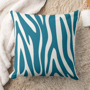 Blue and Off White Zebra Animal Print Throw Pillow