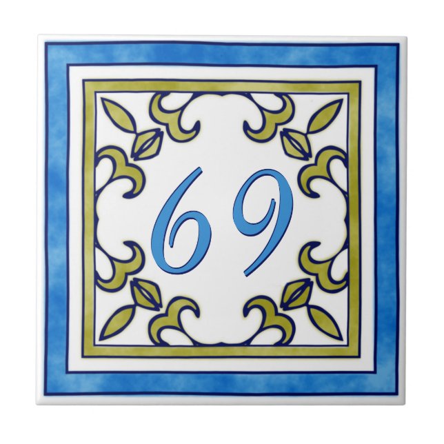Blue and Olive Green Big House Number Tile (Front)