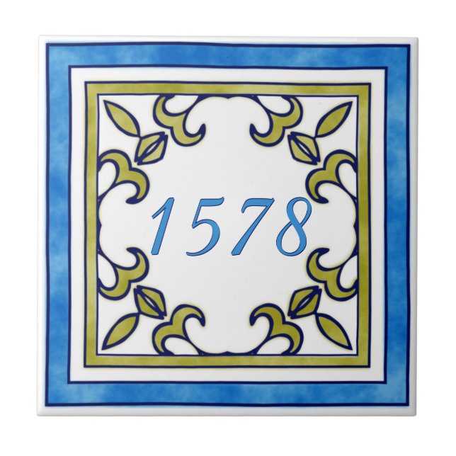 Blue and Olive Green Small House Number Tile (Front)