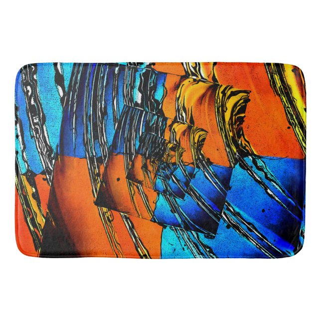 Blue and Orange Abstract Bath Mat (Front)