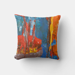 Blue and Orange Abstract Painting Throw Pillow