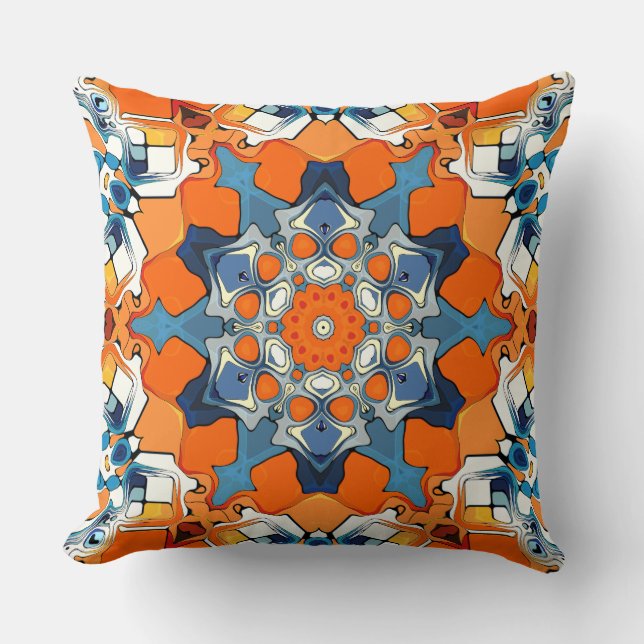 Blue And Orange Abstract Throw Pillow (Front)