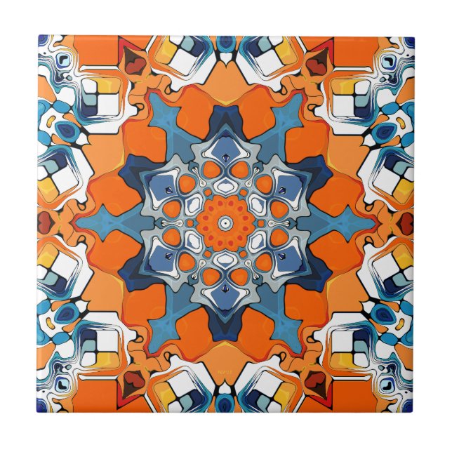 Blue And Orange Abstract Tile (Front)