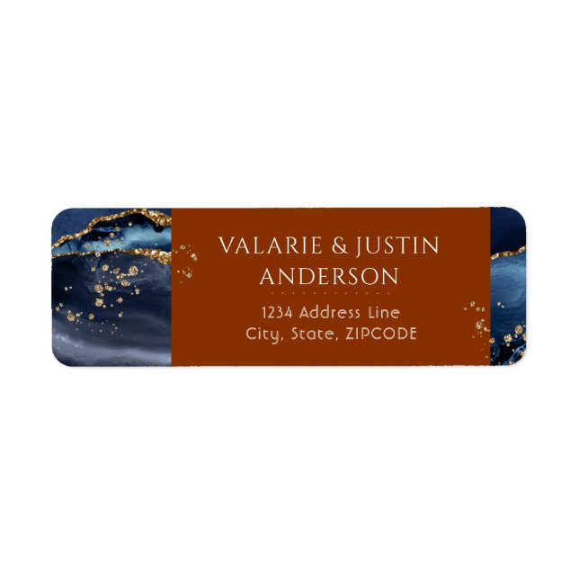 Blue and Orange Agate Wedding Label (Front)