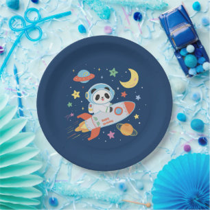 blue-and-orange Astronaut Panda Paper Plate