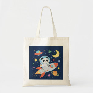 blue-and-orange Astronaut Panda Tote Bag
