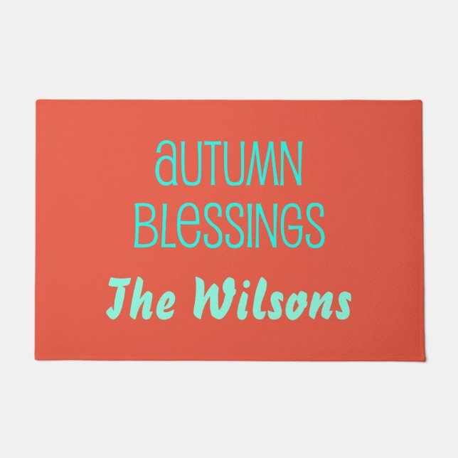 Blue and Orange Autumn Blessings Doormat (Front)