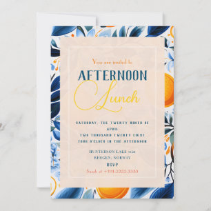 Blue and Orange Botanical Citrus Themed Invitation