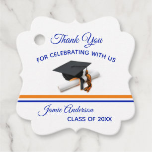 Blue and Orange Cap & Tassel   Graduation Favour Tags