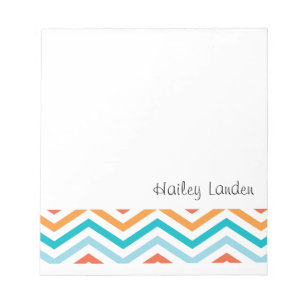Blue and Orange Chevron Personalized Notepads