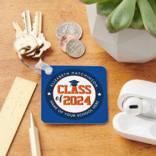 Blue and Orange Class of 2024 Graduate Graduation Keychain