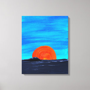 Blue and Orange Colour Simple Sunsets Art Canvas Print