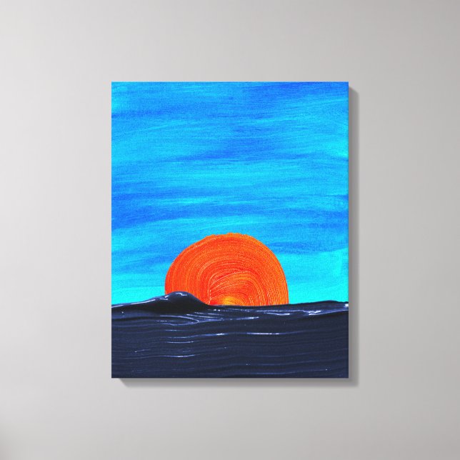 Blue and Orange Colour Simple Sunsets Art Canvas Print (Front)