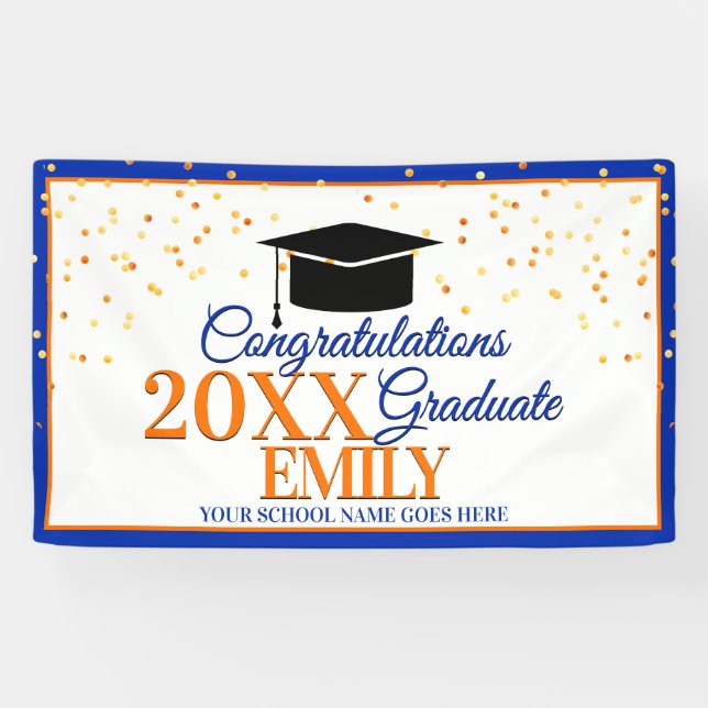 Blue and Orange Congratulations Graduate Banner (Horizontal)