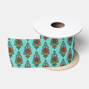 Blue and orange Damask pattern ribbon 2 yards  Satin Ribbon