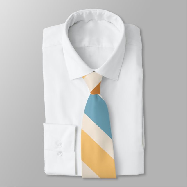 Blue and Orange Diagonal Retro Stripes Groovy Tie (Tied)