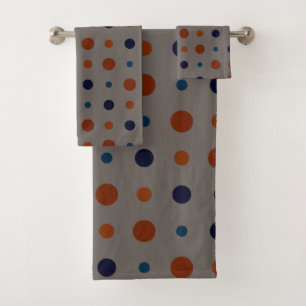 blue and orange Dots  Bath Towel Set