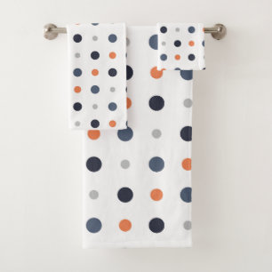 blue and orange Dots  Bath Towel Set