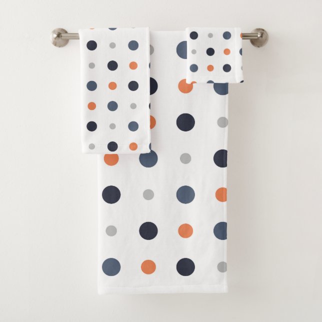 blue and orange Dots  Bath Towel Set (Insitu)