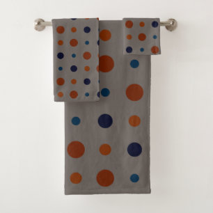 blue and orange Dots  Bath Towel Set