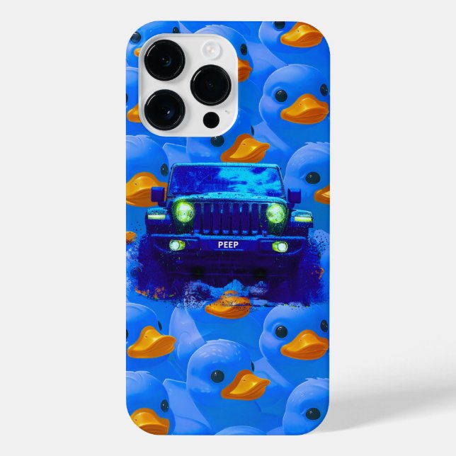Blue and Orange Ducks with a Blue 4x4 Truck iPhone Case (Back)