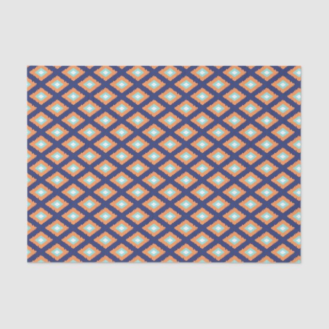 Blue and Orange Ethnic Tribal Ikat Pattern Tissue Paper (Front)