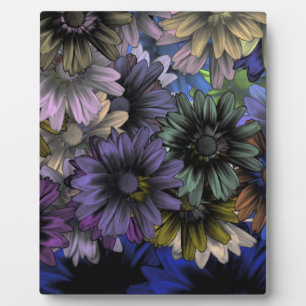 Blue and orange floral pattern plaque