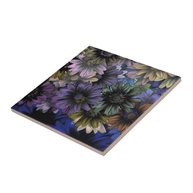 Blue and orange floral pattern tile (Side)