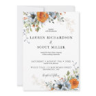 Blue and Orange Floral Wedding Invitation