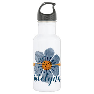 Blue and Orange Flower Personalized Water Bottle