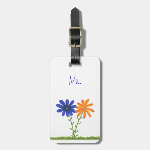 Blue and Orange Flowers Mr. Luggage Tags