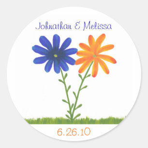 Blue and orange flowers, Save the date stickers