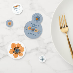 Blue and Orange Flowers Wedding Table Confetti