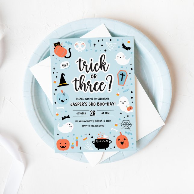 Blue and Orange Halloween 3rd Birthday Invitation  (Blue and Orange Halloween 3rd Birthday Invitation )
