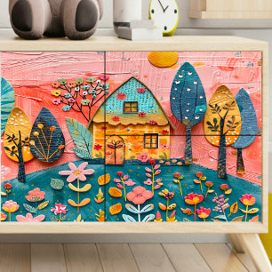 Blue and Orange House Decoupage Tissue Paper