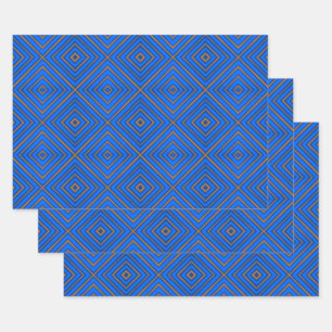 Blue And Orange Hypnotic Diamond Modern Pop Art Wrapping Paper Sheet
